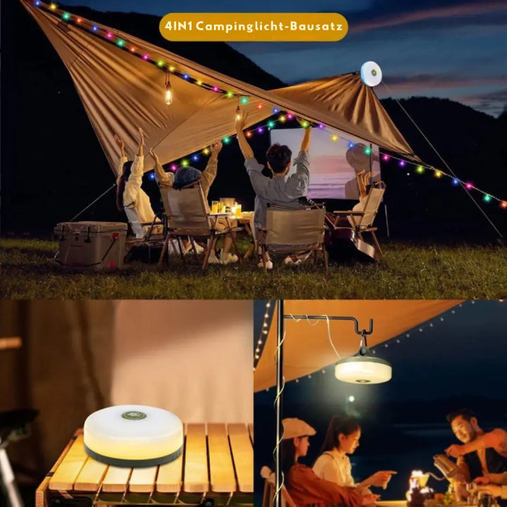 Camping lantern with 10m RGB string lights – ambiance & safety for every outing