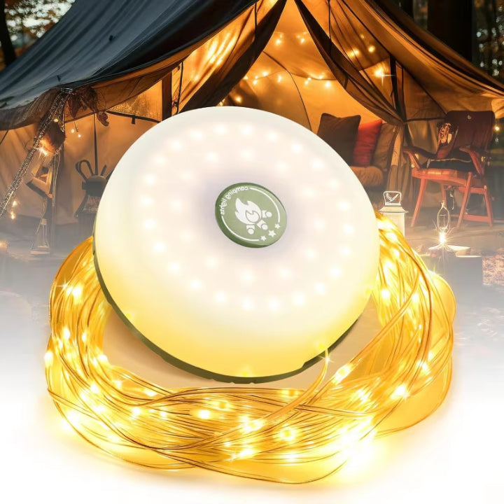 Camping lantern with 10m RGB string lights – ambiance & safety for every outing