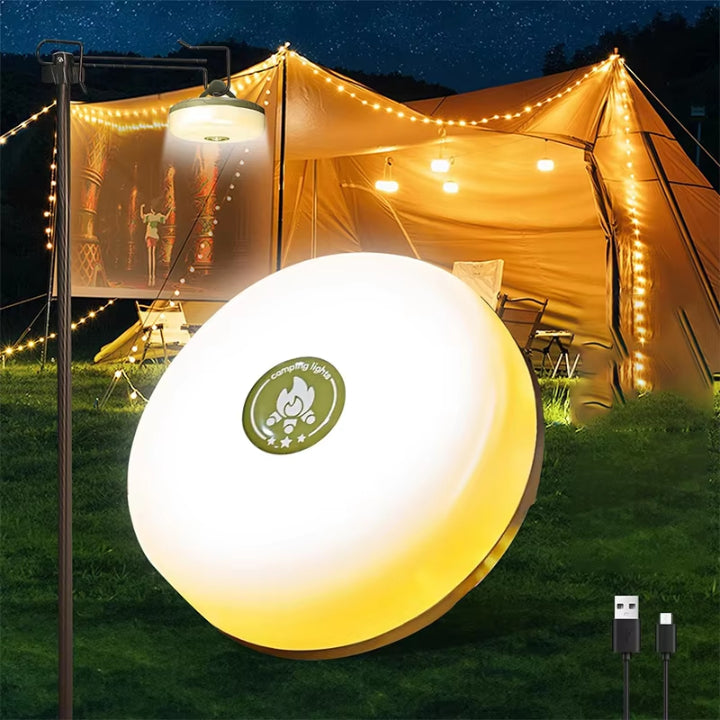 Camping lantern with 10m RGB string lights – ambiance & safety for every outing